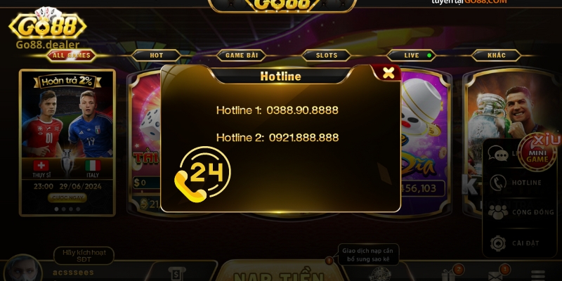 Thông tin về số hotline kết nối đến tổng đài viên Go88